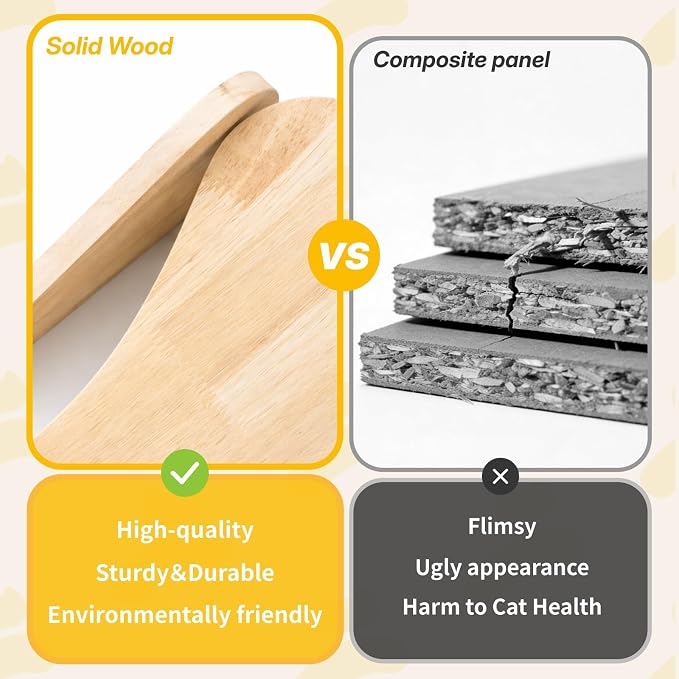 Sisal Cat Scratchers for Indoor Cats - 26.2" Large Cat Scratching Board, Wooden Cat Bed with Scratch Pad, Modern Cat Furniture for Lounging/Sofa Protector
