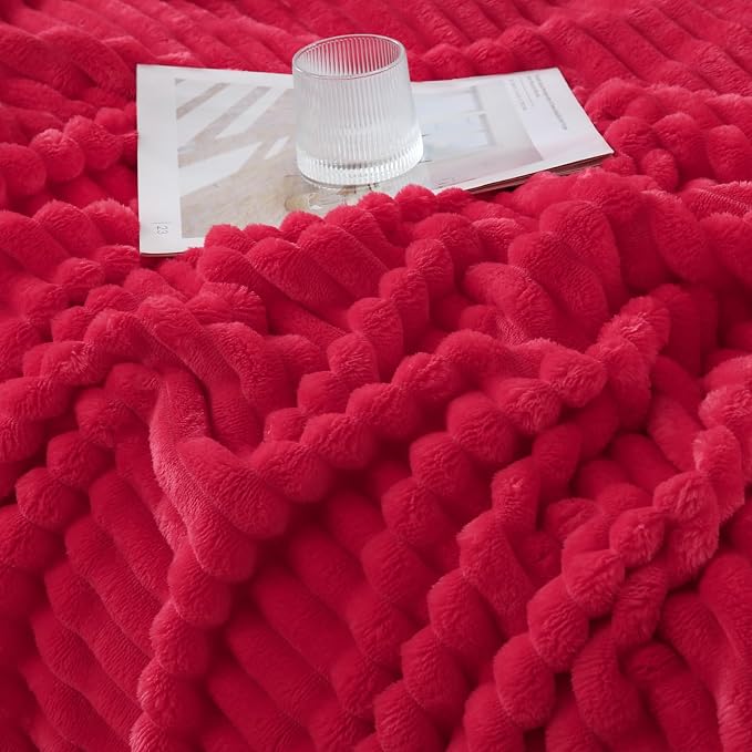 Cherry Red Throw Blanket for Couch Sofa 60x80 inches Striped Design | Fleece Blankets Room Home Decor Lightweight Plush Soft Cozy Gifts for Women Mom