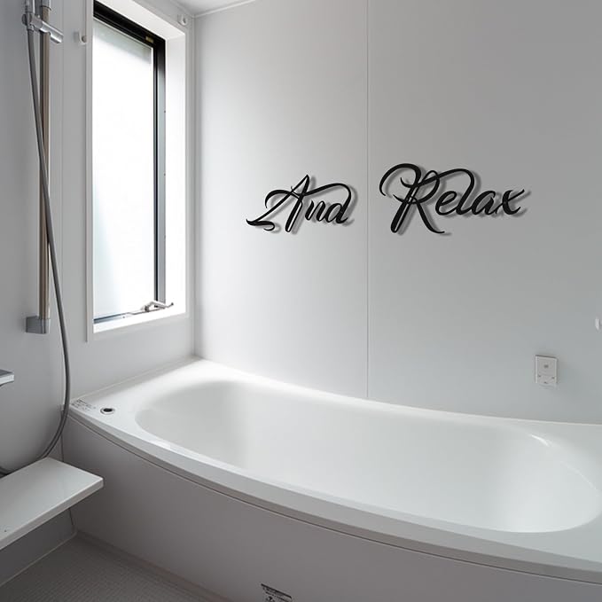 And Relax Metal Wall Art, 3D Black Letter Sign for Bathroom & Spa Decor | 3D black metal "And Relax" letter sign, calming spa-inspired decor for bathrooms, bedrooms, or zen spaces