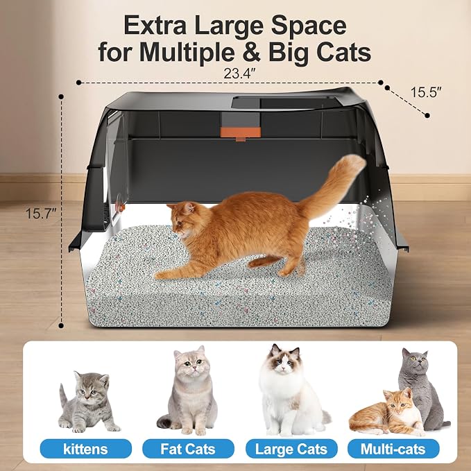 Lobeve Extra Large Stainless Steel Litter Box with Lid, Easy-Clean Pan | Enclosed Litter Box with Leak-Resistant Design, High Sides, Front Entry and Top Exit; Odor Control, Scoop and Mat Included