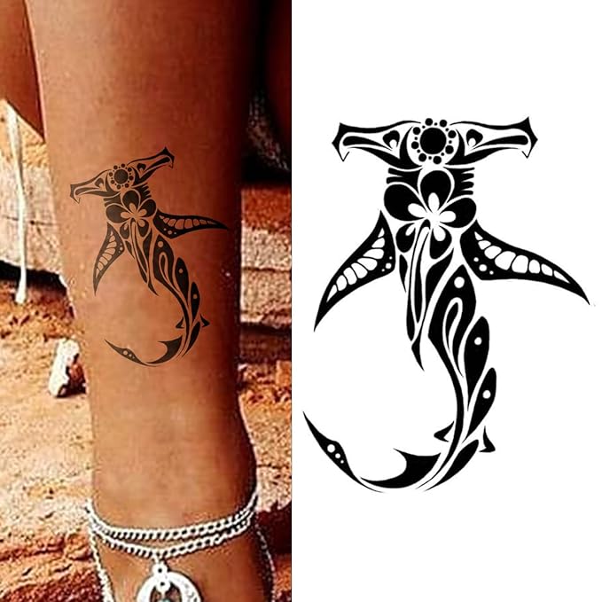 16 PCS Black Tribal Totem Temporary Tattoo Stickers for Women Men, Maori Stingray Shark Whale Turtles Seahorses Patterns, Long-lasting Waterproof Removable Body Art Makeup Fake Tattoo