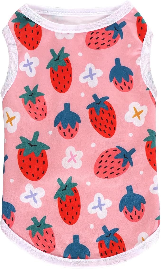 Pistha Dog Shirts Pet T-Shirt for Small Medium Dogs Cats(Strawberry2,XS) | Cute Summer Dog Clothes Breathable Cool Soft Printed Puppy Shirt Sleeveless Vests for Pets Holiday