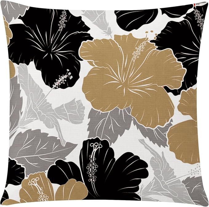 Brown Black Throw Pillow Covers 16x16 Set of 6, Neutral Floral Home Decor | decorative Floral cushion cover, Breathable Linen, Accent pillow, chair, small Sofa, Autumn summer Decor, Earth Tone