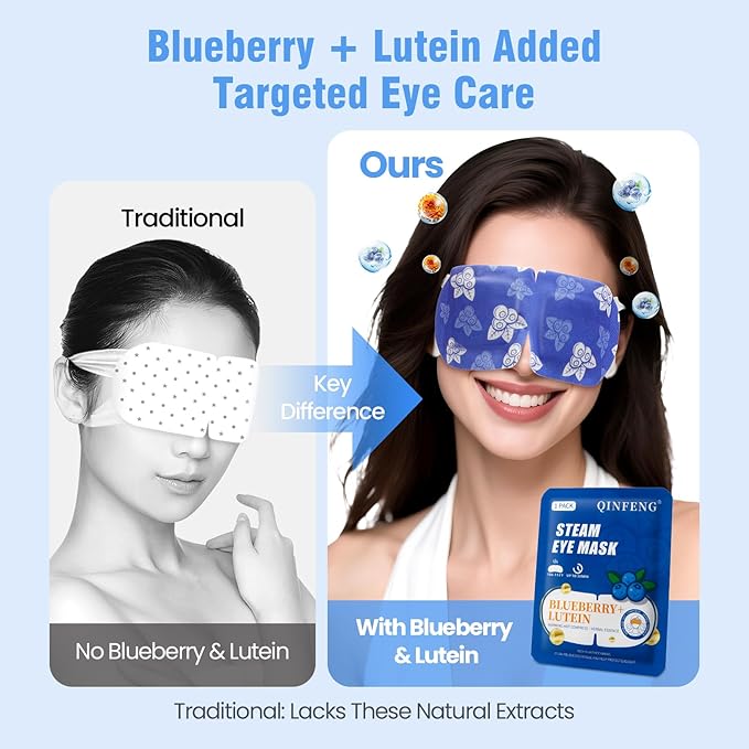 18 Packs Steam Eye Mask Self Heating Heated Eye Mask for Sleep, Warm Compress for Eyes，Stye Eye Treatment, Spa, Christmas Stocking Stuffers，Travel Essentials Blueberry Extract Unscented