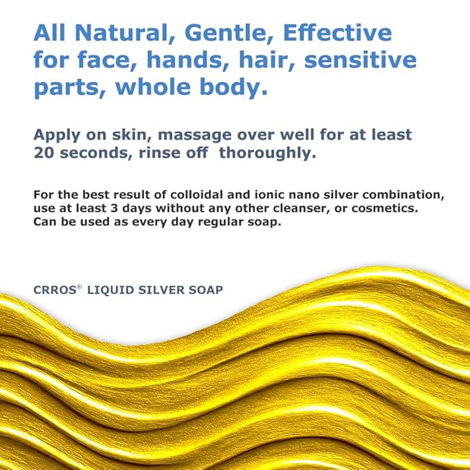 colloidal silver soap natural glycerin soap liquid skin cleanser for hands face body wash extra strenght sulfate SLS SLES parabens phthalates free soft fresh scent nanosilver gel with pump
