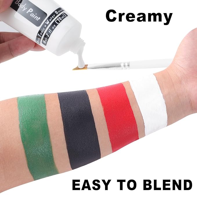 Go Ho White Black Red Face Body Paint Washable(7 oz) for Clown Makeup,Cream Water Based White Black Vampire Skeleton Clown Body Paint for Halloween Costumes Cosplay SFX Makeup