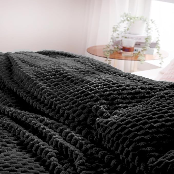 Puncuntex Black Throw Blanket 50"×60" inches Fuzzy 3D Jacquard Decorative | Flannel Fleece Super Soft Plush Cozy Blanket for Couch Sofa Chair Lightweight