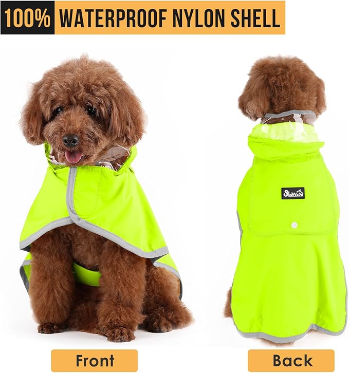 Lukovee Dog Raincoat, Waterproof Rain Jacket, Clear Hood & Reflective Rim | Easy On Off Adjustable Straps, Leash Hole, Soft Mesh Lining, Storage Pocket, Poncho for Small Medium Large Dogs (Green, L)