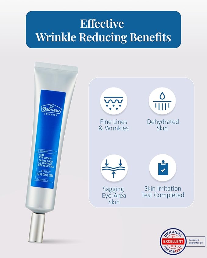 DR. BELMEUR Advanced CICA Eye Cream (0.9fl oz) - Gentle Eye Care for Delicate Skin. Korean Skin Care by LG Beauty. Ceramide, Centella Asiatica, Pro-Retinol.