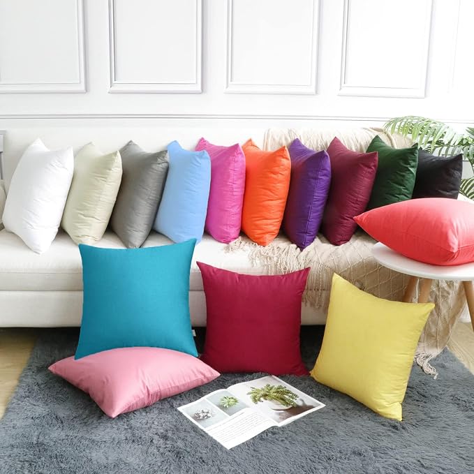 Thmyo 4-Pack 100% Cotton Comfortable Solid Decorative Throw Pillow Case Square Cushion Cover Pillowcase Sublimation Blank Pillow Covers DIY Throw Pillowcase for Sofa(16x16 inch/ 40x40cm,Lake Blue)