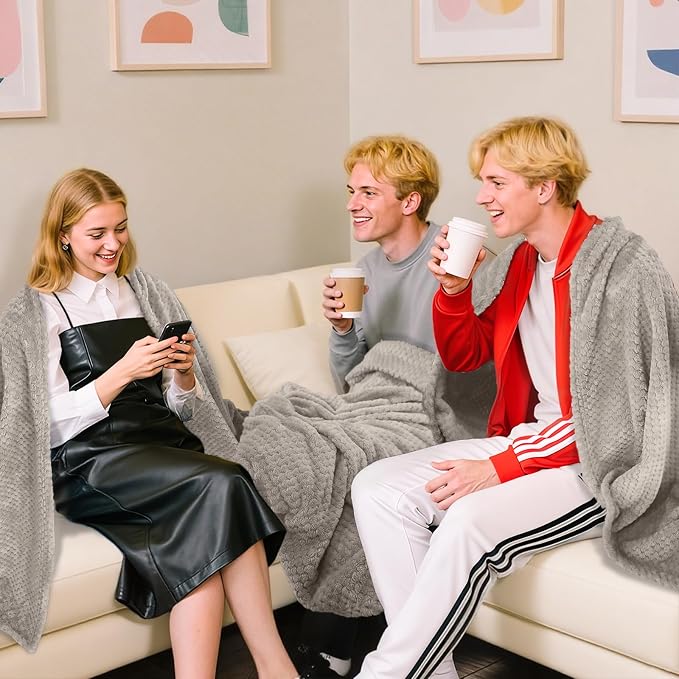 4 Pack Fleece Throw Blankets 50x60 Inches - 270 GSM Ultra Soft Plush Flannel for Bed Couch Sofa, Lightweight Warm 3D Waffle Texture, No Shedding No Pilling All Season Throw (Light Beige)