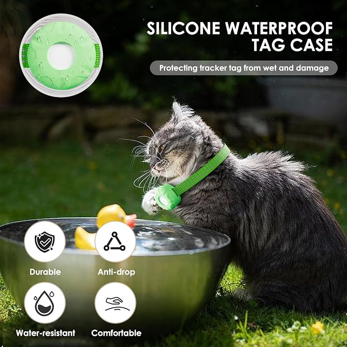 GPS Tracker, Tractive GPS Cat Tracker, Cat Tracker Collar with Safety Elastic Buckle, Works with Any Collar,Compatible with Apple Find My App (Only iOS), No Monthly Fee, Light Green