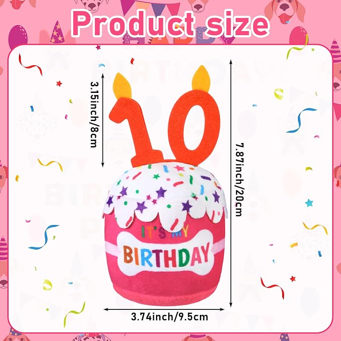 Dansydaisy Dog Birthday Cake Toy Squeaky Plush Gift,10th,Pink