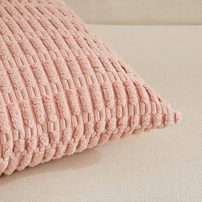 Fancy Homi 4 Packs Decorative Throw Pillow Covers for Living Room Couch Bed, Modern Farmhouse Boho Home Décor Accent Cushion Case, 20" x 20", Blush Pink