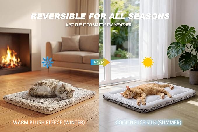 Cooling Mat for Cats, Reversible Self Warming Cat Bed, Gray, 24 x 36 Inches | Cool-Touch Ice Silk Side, Plush Fleece Warm Side, Heat-Reflective Foil for Indoor Cats, Kittens, Small Dogs and Crates