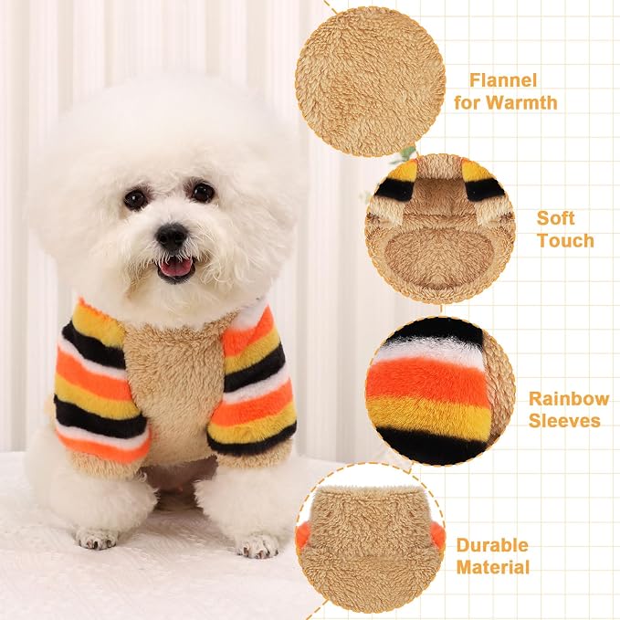 Dog Sweaters for Small Dogs, Chihuahua Fleece Clothes, Clothes Winter Warm Puppy Boys Girls, Rainbow Sleeve Sweater,Tiny Outfits Teacup Yorkie (Khaki, X-Small)