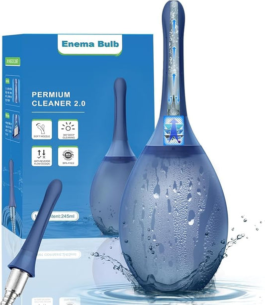 Enema Douche Anti Back-Flow, Amal Douche Connected to Shower Hole,Enema Bulb with 7 Spouts, Reusable Portable Enima Vaginal Cleaner kit for Men Women (Dark Blue)