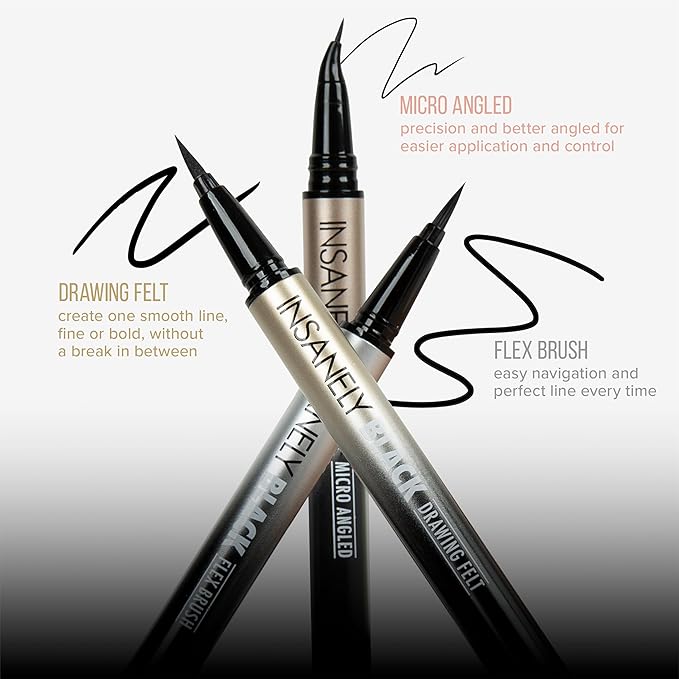Absolute New York Insanely Black Flex Brush Liquid Eyeliner, Flexible Tip, Waterproof & Smudgeproof, Long-Lating and Pigmented