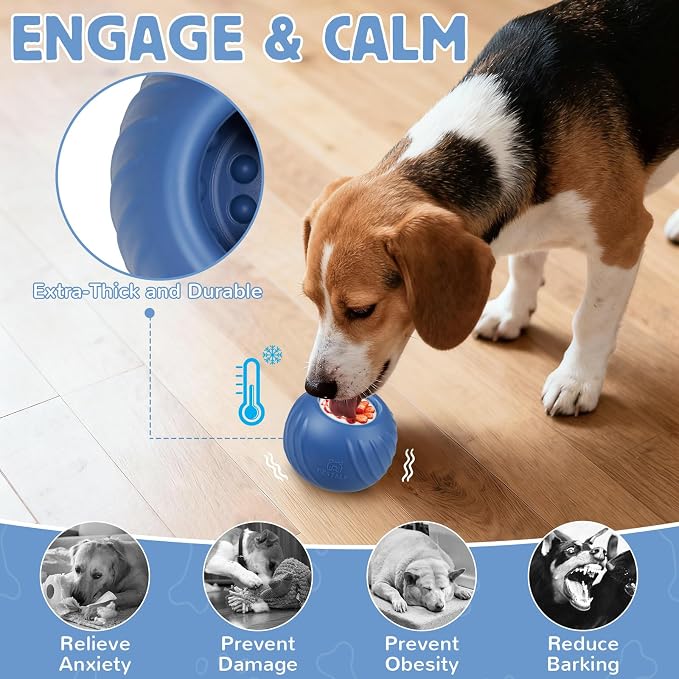 Long-Lasting Dog Lick Toy, Wobbly Dog Enrichment Lick Bowl to Keep Dogs Busy, Interactive Stuffable Dog Treat Feeder for Boredom, Silicone Treat Dispensing Chew Toy(Dark Blue,M)