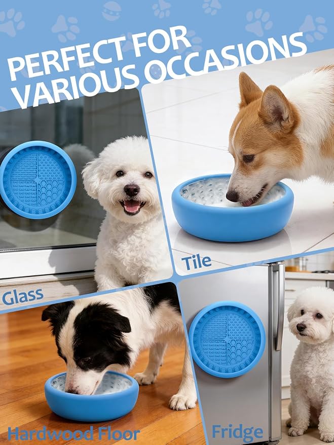 Dog Lick Bowl with Brush and Scraper, Anxiety Relief Lick Mat for Dogs, Non-Slip Freeze Licking Bowl Enrichment Puzzle Feeder for Distraction, BPA Free Silicone, Dishwasher Safe