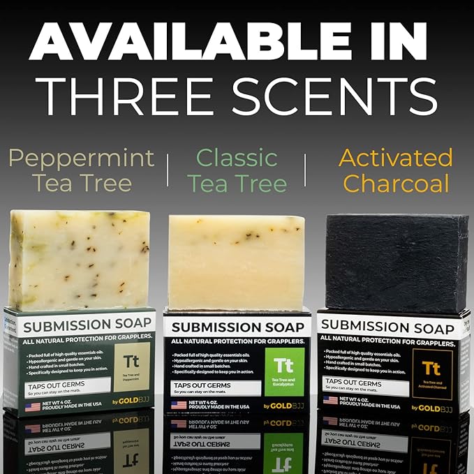 Premium Tea Tree Oil Soap - USA Made Bar Soap for BJJ, Jiu Jitsu, Wrestling, and Grappling (Single 4 Ounce Soap Bar, Activated Charcoal)