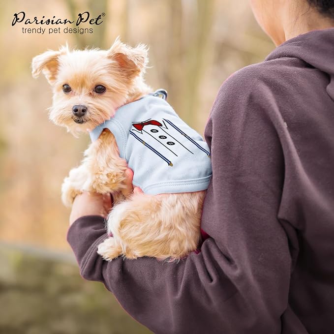 Parisian Pet Dog Shirt – 100% Cotton Bow Tie Shirts for Small Dogs – Sleeveless Puppy Clothes – Lightweight and Breathable Pet Apparel – Formal Tuxedo Boy Dog Clothes - Stretchy T Shirts for Dogs