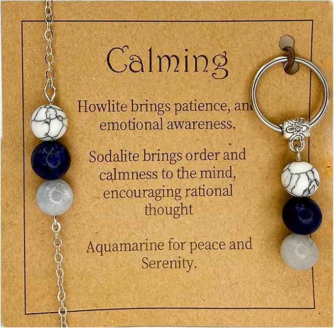 Healing Crystal Keychain Bracelet Set Healing Stones Anxiety Relief Natural Crystal Keychain for Women