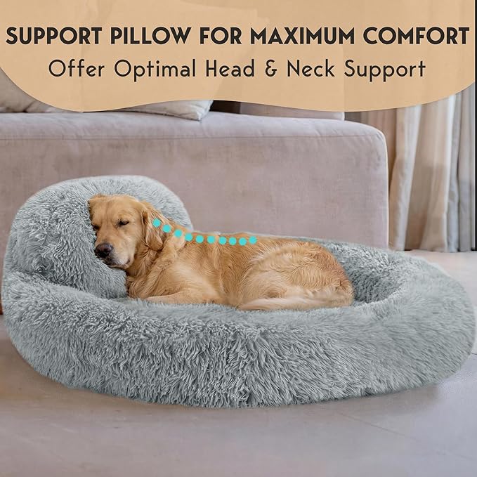 PetJett XL Dog Beds for Large Sized Dog - 45'' Extra Large Dog Bed, Anti-Slip & Washable Super Soft Round Donut Bed, Fluffy Faux Fur Anti-Anxiety Premium Comfort Pet Bed, Fits Dogs up to 120 lbs