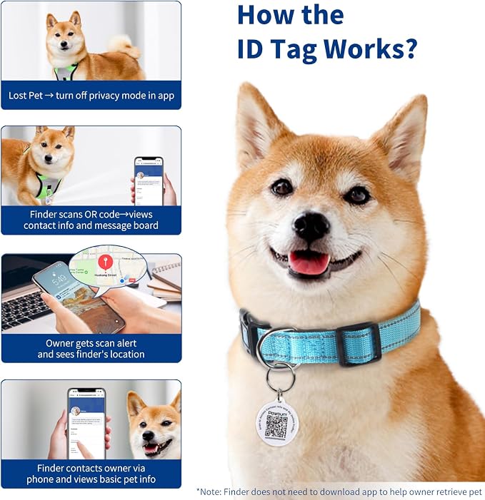 Dog Name Tags Personalized Collar, Smart ID Tag, Large, Blue | Reflective Dog Collar, Smart ID Tags with QR Code, Heavy Duty Custom Dog Collar for Large Breeds