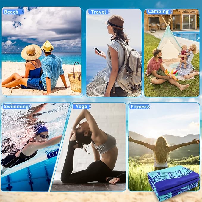 2 Pack Microfiber Lightweight Beach Towel 71"x32" Oversized Extra Large Thin Sand Free Towels Travel Swim Pool Yoga Gym Camping for Adults Women Men Beach Essentials Accessories Vacation Gift