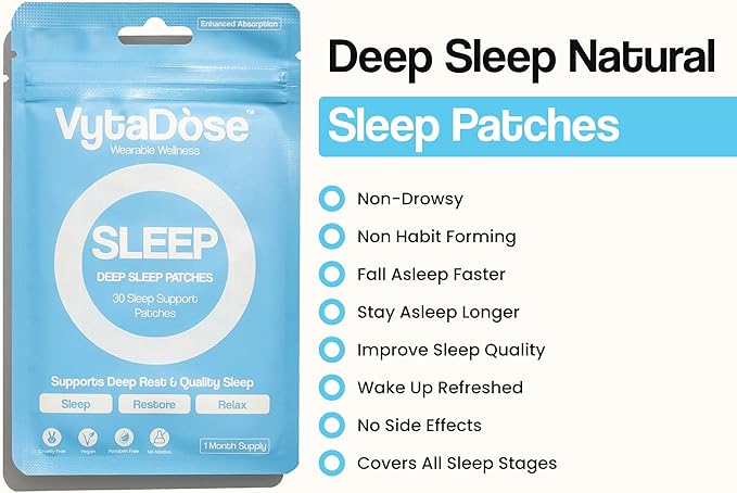 Natural Melatonin-Free Herbal Sleep Patches for Adults & Kids - No Added Hormones - 8-Hour Time-Release Formula - Ashwagandha, Magnesium, Passionflower, Valerian Root, Lemon Balm & Chamomile