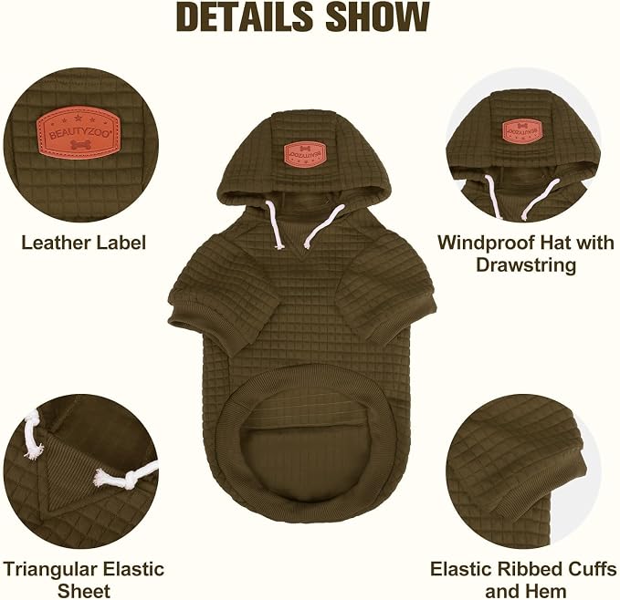 BEAUTYZOO Dog Hoodies Sweater for Large Dogs,Waffle‑Like Laminated Pet Coat | Warm Dog Sweatshirt with Pocket & Leash Hole,Pullover Clothes for Girl Boy Dogs,Stretchy & Easy‑On‑Off,Labrador & Great Danes