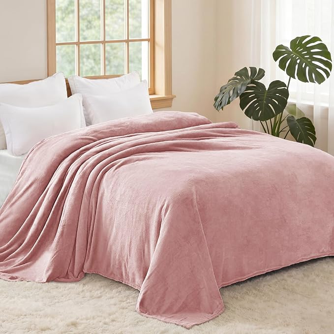 Exclusivo Mezcla Soft Fleece Blanket Queen Size for Bed, Dusty Pink | 90x90 Inches, Double-Sided Brushed Flannel, Lightweight Plush Cozy Blanket for Home Decor, All Season, Machine Washable