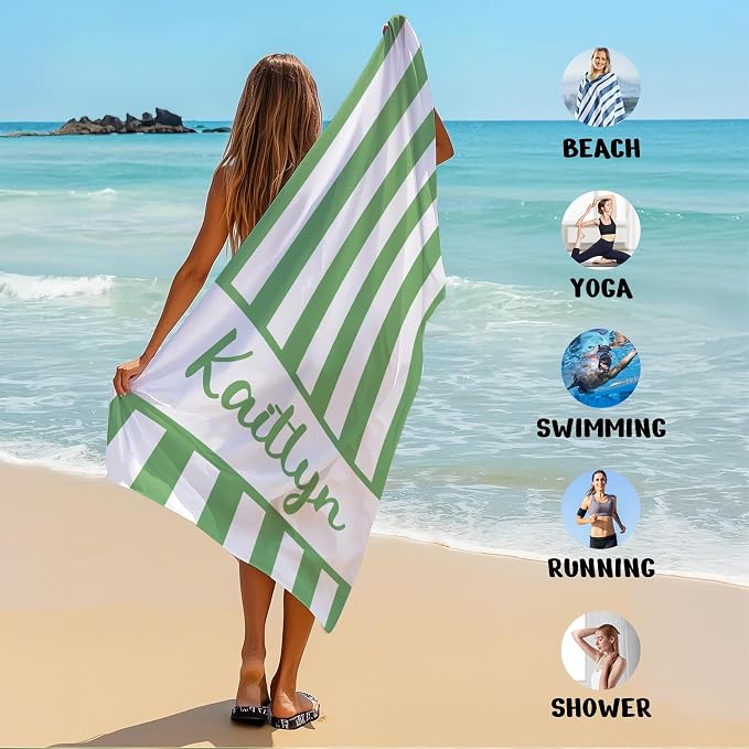 JML Personalized Beach Towel with Name, Custom Cabana Stripe Beach Towel, Customized Microfiber Pool Towel, Quick Dry & Absorbent Swim Towel for Adult,Anniversary, Birthday, Summer Holiday,Vacation