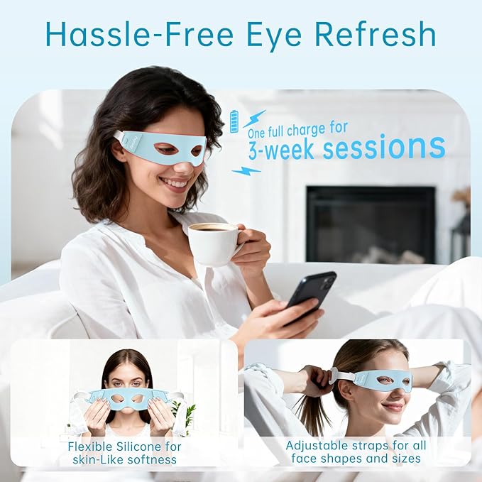 Red Light Therapy for Eyes, Infrared LED Eye Mask for Under Eye Dark Circles, Puffiness & Wrinkles, Anti-Aging Collagen Booster in Just 3 Minutes a Day, Soft Silicone