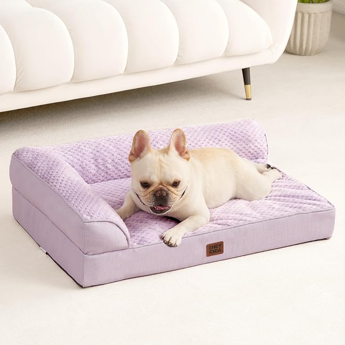EHEYCIGA Orthopedic Dog Bed Medium Size, Memory Foam Dog Bed, Lilac | Small Dog Sofa with Washable Removable Cover, Waterproof Pet Couch for Crate with Nonskid Bottom, 30x20x6