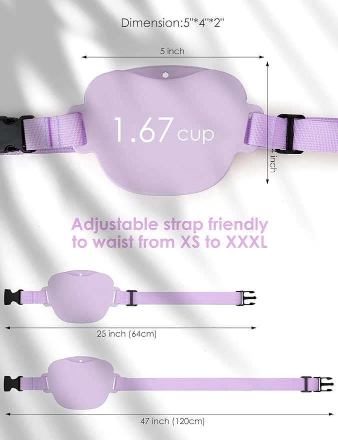 heouvo 1.67 Cup Dog Treat Pouch with Training Clicker (Violet) | Magnetic Closure, Silicone Bag with Waist Belt for Pet Training & Walking, Easy One-hand Treat Access