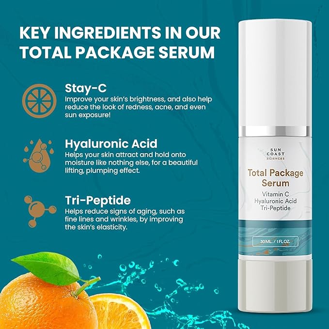 Sun Coast Science Total Package Serum, Vitamin C, Hyaluronic Acid, 1 Ounce (Pack of 1)