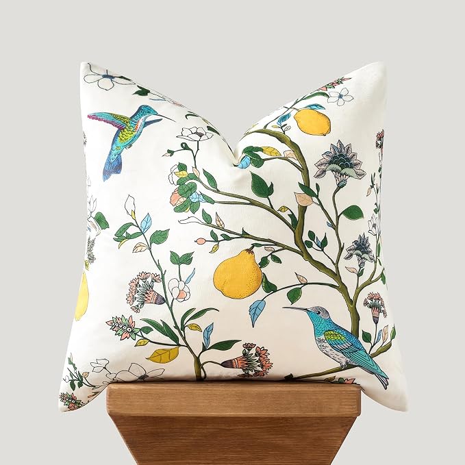 MUSSEL Ivory White Floral Vintage Decorative Pillow Covers 18x18 Set of 2 | Soft Velvet,Wild Flower Plant,Throw Pillows Case,Square,Colorful Farmhouse Cushion Covers,Home Sofa Bed Couch Decor