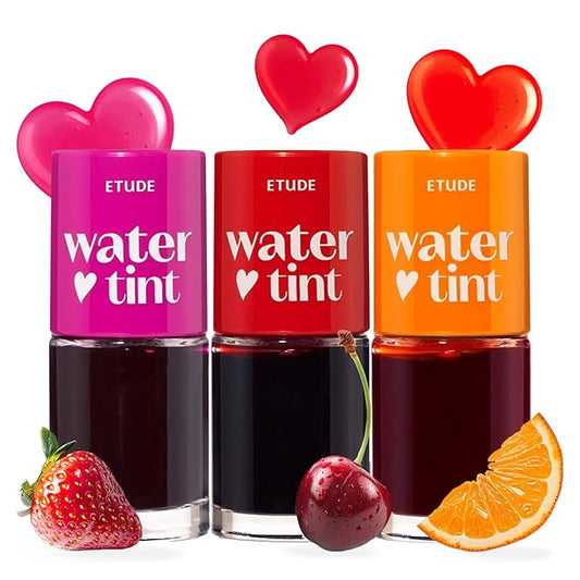 ETUDE Dear Darling Water Tint 3 Color SET (Strawberry Ade+Cherry Ade+Orange Ade, 9g*3) | Vivid Color Lip Stain with Moisturizing Weightless & Non-sticky Finish | Korean Makeup, Perfect for Gift