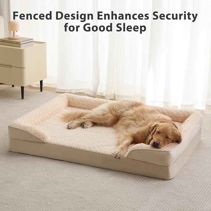 WNPETHOME Orthopedic Washable XXL Dog Bed for Senior Dog Cozy Sleep | Extra Large Waterproof Big Soft Dog Couch Sofa Bed for Dogs Relax with Removable Cover Supportive Pet Bed Beige 48x35 Inch