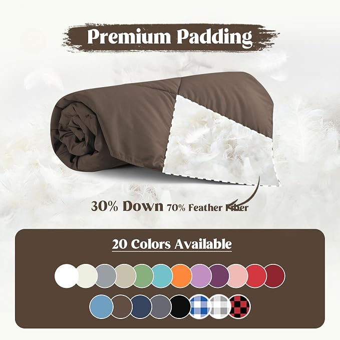 puredown® Soft Feather Down Throw Blanket Lightweight Packable Couch Throw for Indoor and Outdoor Use, Throw 50"X70", Chocolate