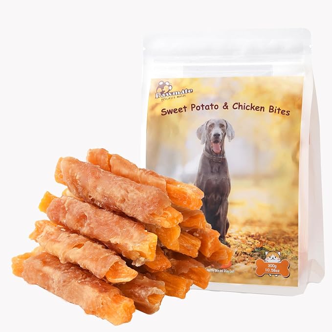 Pawmate Dog Treats Chicken Jerky Wrapped Sweet Potato Healthy Snacks 10.6oz | Low Fat High Protein, Chewy Training Rewards Treats w/Taurine, for Small Medium Large Breeds, 13-17 Counts