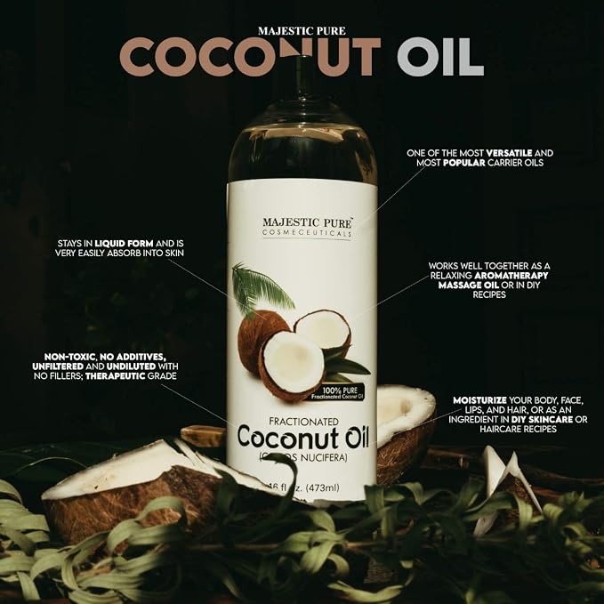 Majestic Pure Lavender Massage Oil 8 fl oz, and Fractionated Coconut Oil 16 fl oz Bundle