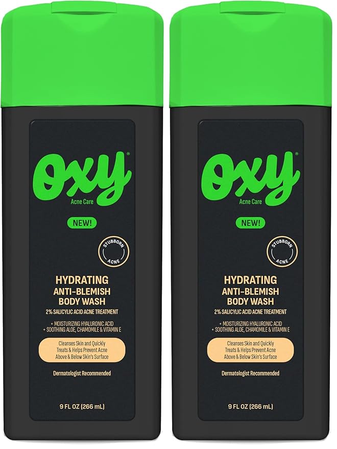Oxy Stubborn Acne Anti-Blemish Body Wash For Teens, 2% Salicylic Acid, Hydrating Face & Body Wash Clears & Prevents Breakouts, Fast-Acting Acne Treatment, Dermatologist Recommended, 9 fl oz