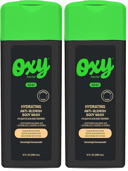 Oxy Stubborn Acne Anti-Blemish Body Wash For Teens, 2% Salicylic Acid, Hydrating Face & Body Wash Clears & Prevents Breakouts, Fast-Acting Acne Treatment, Dermatologist Recommended, 9 fl oz