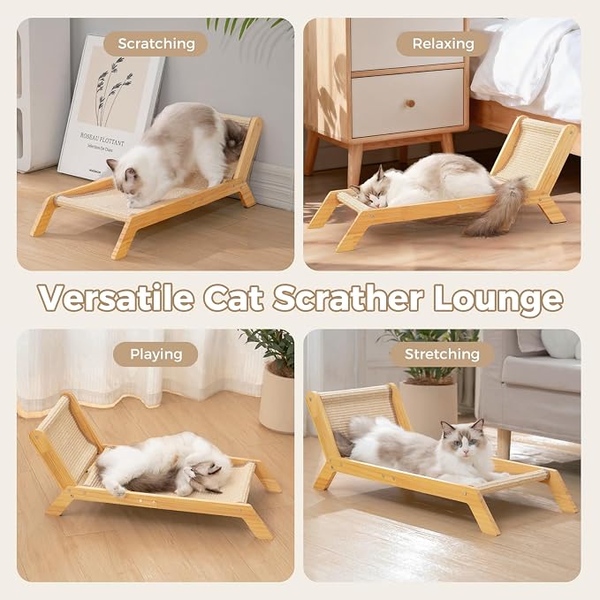 Avont Sisal Cat Scratcher Bed for Indoor Cats, Solid Wood Scratching Lounge | No-Mess Cat Chair Couch Horizontal Scratcher - Extra Large