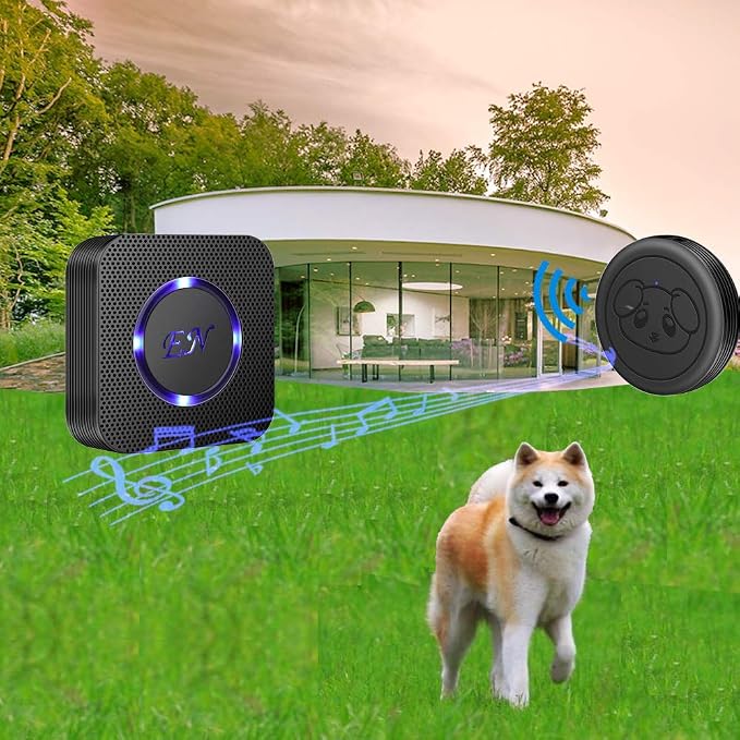 Dog Door Bell, Wireless Doggie Doorbells for Potty Training, Door Bell for Dogs to Go Outside, Dog Bells (Black, 2 Receiver 2 Transmitters)