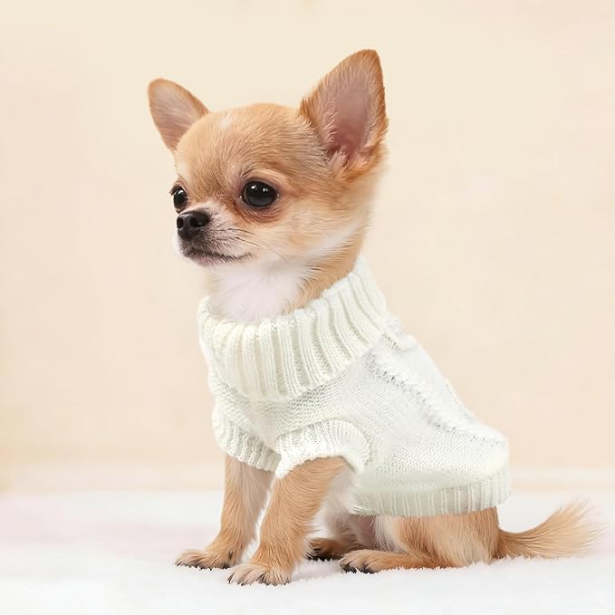 2 Pack Turtleneck Puppy Sweaters Warm Knitted Dog Sweaters for Small Dogs Girl Boy Teacup and Cats Pet Clothes Doggie Apparel Outfits, Grey White, XXS(0.9~2.4lbs)