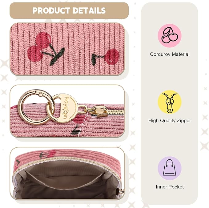 Period Bag for Teen Girls, Corduroy Sanitary Napkin Storage Bag, Menstrual Pad Pouches Tampon Holder for Purse (Cherry-Light Purple)
